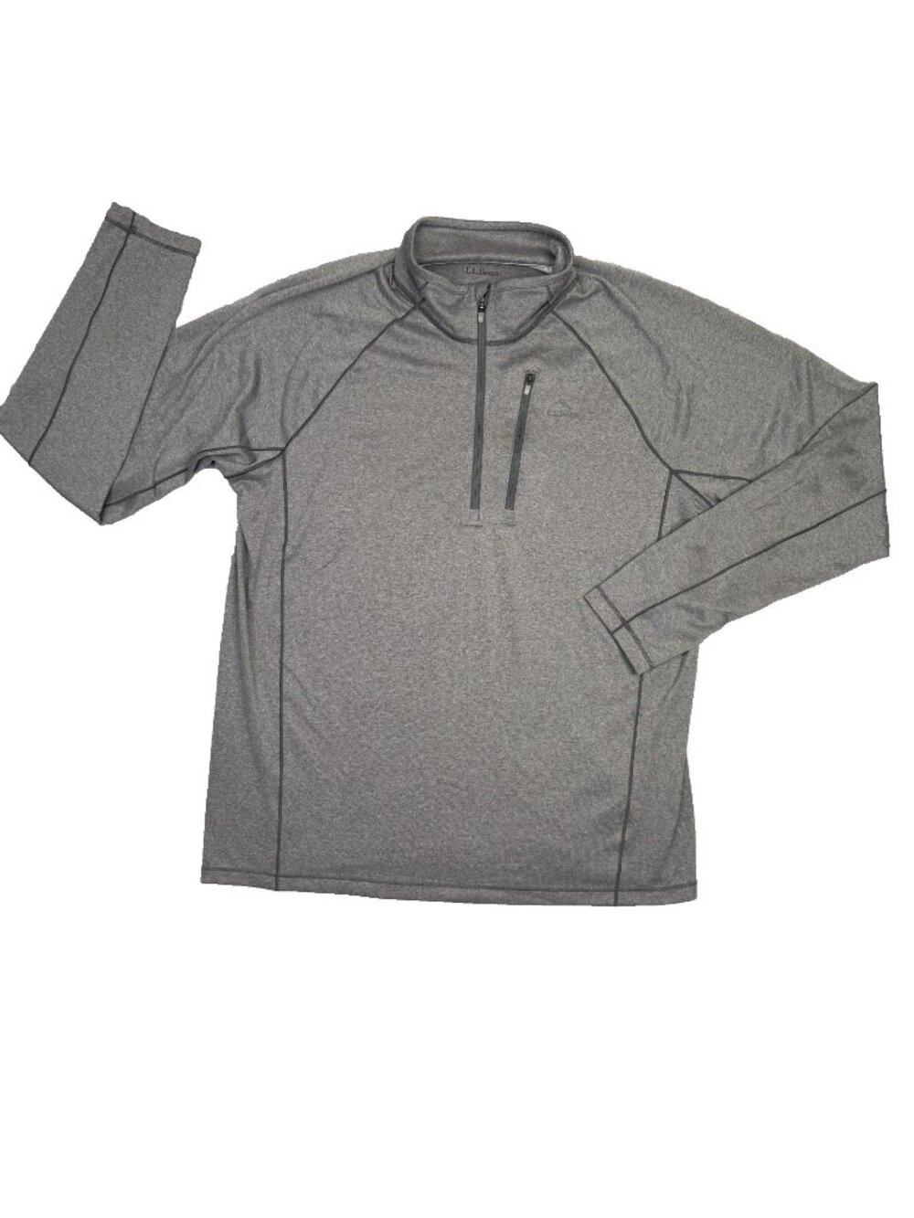 LL Bean Trail T Shirt Mens Medium M Gray Tee 1/4 Zip Long Sleeve 509467 Wicking